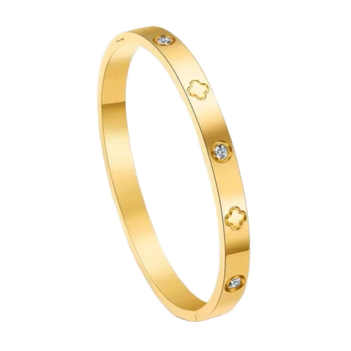 Elegant Clover Zircon Bracelet - Shining Stainless Steel Bangle