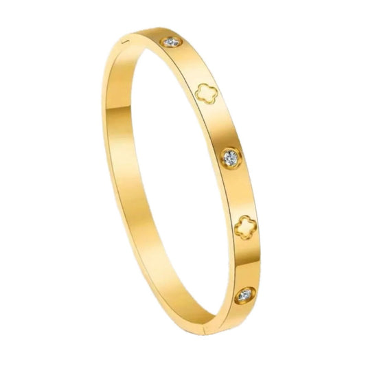 Elegant Clover Zircon Bracelet - Shining Stainless Steel Bangle